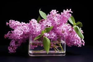 A bouquet of beautiful lilacs in a vase. . photo