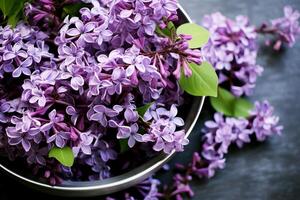 A bouquet of beautiful lilacs in a vase. . photo