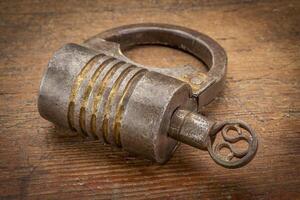 vintage screw type iron padlock photo