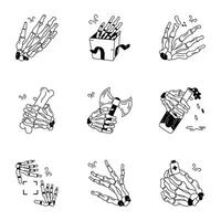 Set of Skeleton Bones Doodle Icons vector