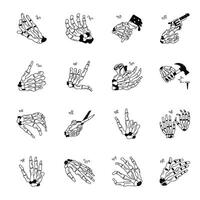 Bundle of Skeleton Bone Hands Doodle Icons vector