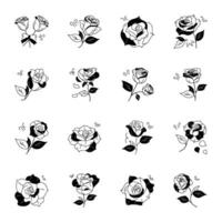 Bundle of Red Roses Hand Drawn Icons vector