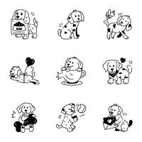 Bundle of Cute Dog Doodle Icons vector