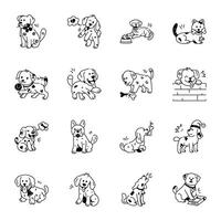 Handy Doodle Icons of Playing Dogs vector