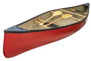 red canoe with wooden paddles photo