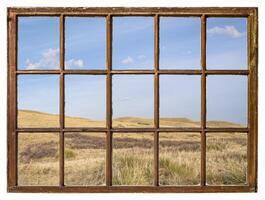 clouds over prairie window view photo