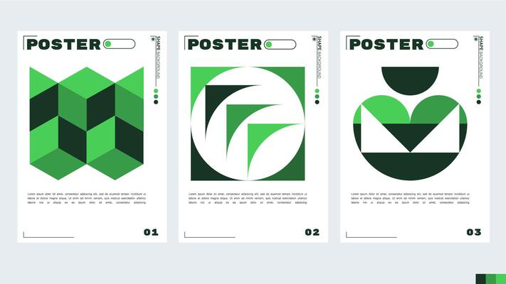 Design template for an A4 poster or banner with a geometric and abstract theme green color. illustration shape. Swiss geometry composition artwork