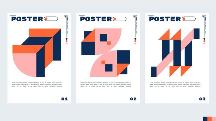 Design template for an A4 poster or banner with a geometric and abstract theme orange and navy blue color. illustration shape. Swiss geometry composition artwork