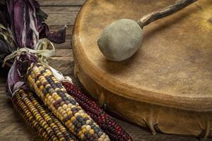 shaman frame drum with a beater photo