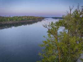 spring dawn over the Missouri River at Dalton Bottoms, MO - aerial view photo