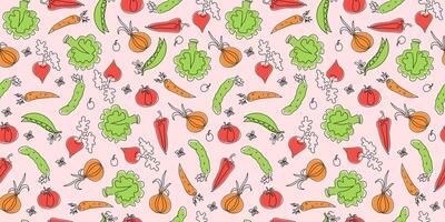 Set vegetarian food. Vegetables pattern. One line drawing. graphics. Seamless background. vector