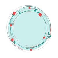 Frame round. Floral design. Grass, leaves, flowers. Place for text. Holiday decor. Blank background for design of postcard, invitation, illustration. vector