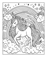 unicorn coloring page for kids vector