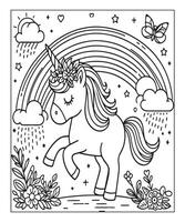 página para colorear de unicornio para niños vector