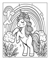 unicorn coloring page for kids vector