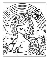 unicorn coloring page for kids vector