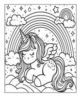 página para colorear de unicornio para niños vector