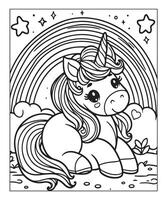 página para colorear de unicornio para niños vector