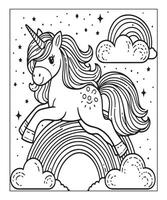 página para colorear de unicornio para niños vector