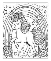 página para colorear de unicornio para niños vector