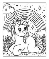 página para colorear de unicornio para niños vector