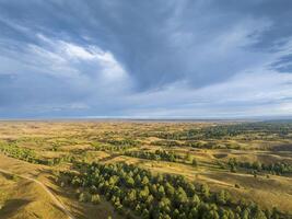 landscape of Nebraska Sandhills at Nebraska National Forest, late summer aerial view photo