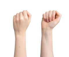 Fists raised up, front and back view, isolated on white background photo