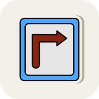 Turn Right Line Filled White Shadow Icon vector