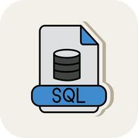 sql línea lleno blanco sombra icono vector