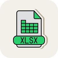 xlsx línea lleno blanco sombra icono vector