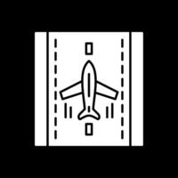 aterrizaje avión glifo invertido icono vector