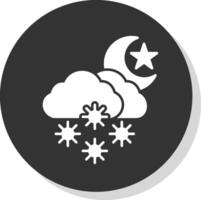 noche nieve glifo gris circulo icono vector