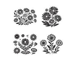 Daisy flowers silhouette icon graphic logo design vector