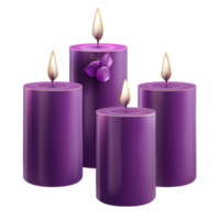 Flame of burning purple candle collection on transparent background png