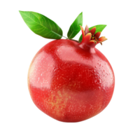 Fresh pomegranate with green leaves isolated on transparent background png