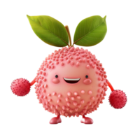 3d le rendu de une mignonne peu litchi personnage sur transparent Contexte png