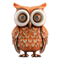 3d rendering Brown owl sits on branch with heart-shaped nose, on transparent background png