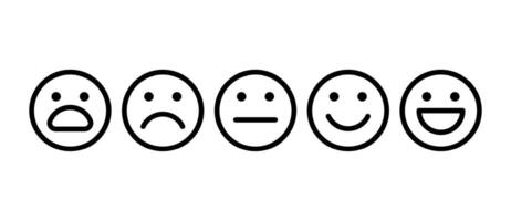 Customers mood tracking. Level survey of customer satisfaction. Collection of five facial expression. vector