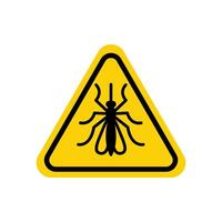 Mosquito warning sign. flat illustration isolated on white background. Yellow triangle with black bold symmetrical mosquito silhouette in line frame. vector