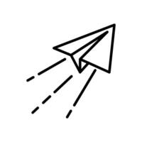 Flying away paper plane. Black outline pictogram isolated on white background. vector