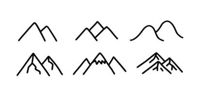 Abstract mountains simple drawings set. line illustrations isolated on white background. Two peaks and three peaks mountains, rocks and hills. vector
