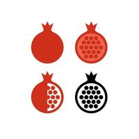 Pomegranate icons set. Whole fruit, half and without slice. pictograms isolated on white background. vector