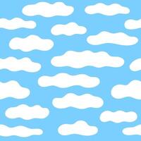 Cloudy sky seamless pattern. Hand drawn clouds illustration on blue background. vector