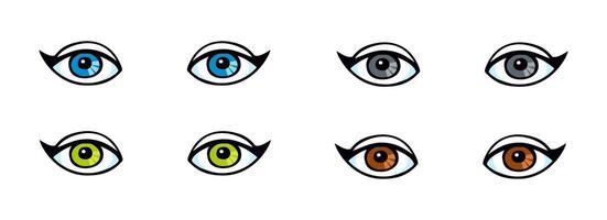 Set of woman eyes of different colors on white background. cartoon illustration isolated on white background. vector