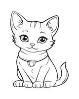 Cute Cat Coloring Pages, Cat illustration, Beautiful cat black and white vector