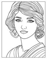 A cute women illustration, girls coloring pages, beautiful lady black and white , girls line art vector