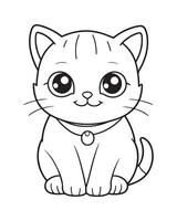 Cute Cat Coloring Pages, Cat illustration, Beautiful cat black and white vector