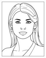 A cute women illustration, girls coloring pages, beautiful lady black and white , girls line art vector