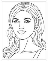 A cute women illustration, girls coloring pages, beautiful lady black and white , girls line art vector