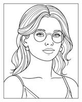 A cute women illustration, girls coloring pages, beautiful lady black and white , girls line art vector